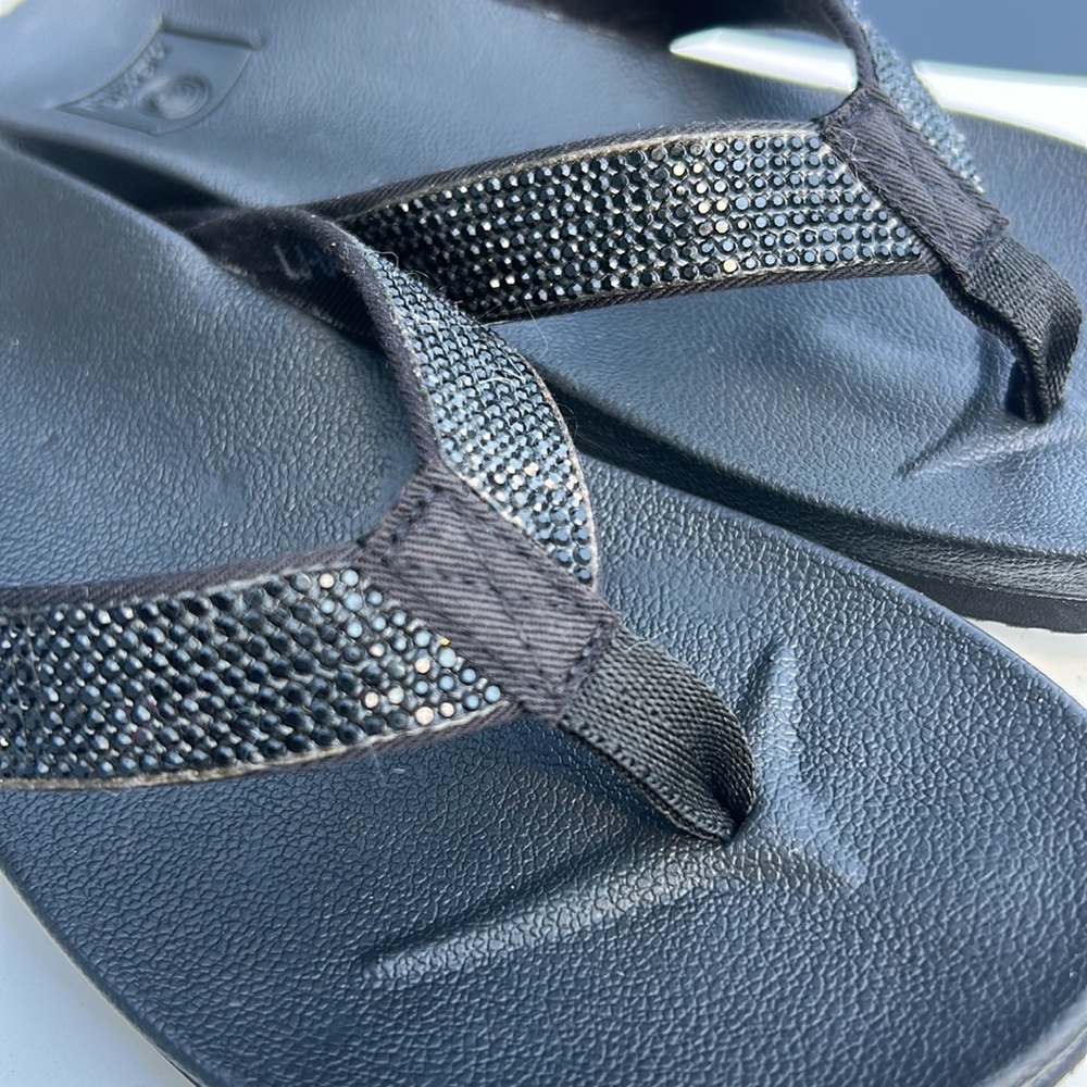 Black Rhinestone Flip Flop Sandals